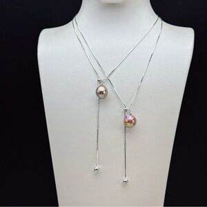 26X1 S925 Stamped Freshwater Baroque Pearl Adjustable Long Necklace